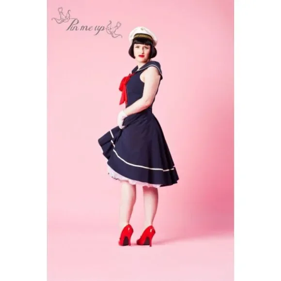 ✨ Vintage Chic “Sweet Sails” Navy Sailor Swing Dress – Size 3XL ✨ - Picture 2 of 10